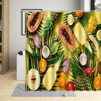 Tropical Fruits Shower Curtain Pineapple Orange Lemon Green Leaves Watermelon Avocado Bathroom Curtains Sets Bathtub Wall Cloth