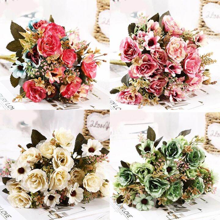 ayiq-flower-shop-ช่อดอกไม้ปลอมขนาดเล็ก-bunch-fake-rose-ประดิษฐ์-diy-ตกแต่ง-home-party-decor-งานแต่งงานที่สวยงาม-seductive