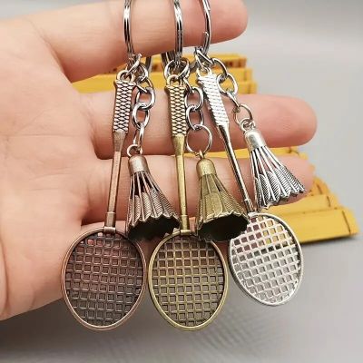 Creative Metal Badminton Racket Pendant Keychain Mini Shuttlecock Sports Keyrings Gift Backpack Purse Key Holder Accessories