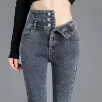 High Waist Jeans Womens New Autumn And Winter Slimming Slim Elastic All-Match Plus Velvet Thickened Ladies Pencil Pants Trendy