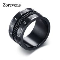 【lz】∏❆☄  Zorcvens-anéis de aço inoxidável para homens anel preto com lente da câmera moda jóias spinner acessórios foto