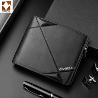 Mens leather wallet short With Zipper Coin Pocket Vintage stripe Male Short Money Purse hombre Card Holder New men wallets 2021