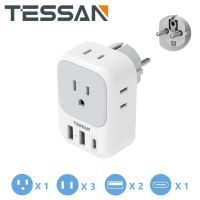 TH to European Travel with USB ,Type E F Plug Adapter, TESSAN Germany France Power Adapter with 3 USB Ports(1 USB C), 4 AC Outlets Travel Converter Plug Adaptor for US to Europe EU Spain Iceland Korea Greece Russia German French