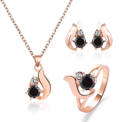 [COD] European and hot new ins temperament obsidian drop earrings necklace ring elegant three-piece suit