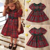 Baby Girls Christmas Tutu Dress Short Sleeve High Waist Bowknot Red Plaid Sundress Kids Princess Xmas Party Clothing  by Hs2023