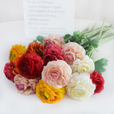 ศิลปะดอกไม้ตกแต่งบ้านลูเลียนจำลองดอกไม้ประดิษฐ์ Ranunculus ดอกไม้ประดิษฐ์กิ่งยาว2พันหัวพันชั้น Camelliahuilinshen