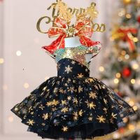 ZZOOI Christmas Cotume Fancy Girl Dress Sequin Snowflake Print Evening Party Dresses 4 6 8 10T Kids Halloween Disfraz Tulle Tutu Gown