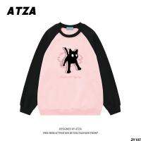 ลูกแมวอาวุโส ATZA เสื้อสเวตเตอร์แขนหลวมพิมพ์ลายสำหรับเด็กผู้หญิง oversize เสื้อสเวตเตอร์บุขนสำหรับฤดูใบไม้ร่วงและฤดูหนาว