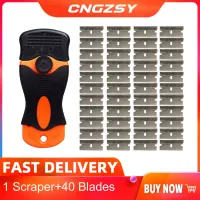 【YF】 CNGZSY Cleaning Scraper Old Glue Sticker Spatula Ceramic Glass Oven Paint Cleaner   40pcs Metal Blades Car Tinting Tools E12 40M