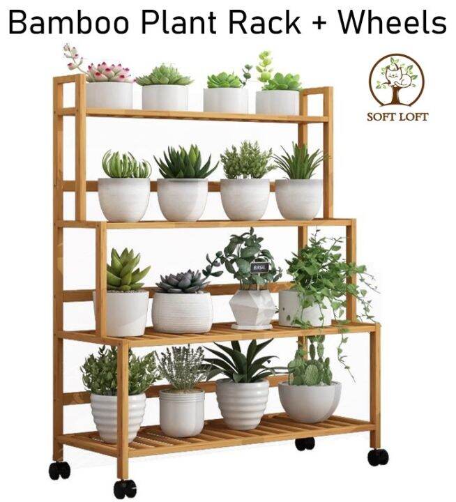 Plant Rack / Bamboo Plant Rack With Wheels / Universal Rollers/ Multi