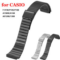 สำหรับ Casio W800h F91W AE1200สายนาฬิกาอเนกประสงค์18มม. สแตนเลส Casio นาฬิกาข้อมือสายเหล็ก F 91W สายสายนาฬิกาข้อมือโลหะบางเฉียบพร้อมหัวเข็มขัดพับ