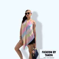 FASHION BY TANYAเสื้อไปทะเล ทรงข้าวหลามตัด ผ้าไหมอิตาลีลายเนฝรนโบว์สีพาสเทล