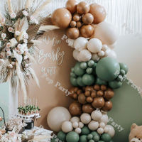 114Pcs Dusty Green Color Mix Beige Sand Latex Balloons Garland Kit Set Arch Brown Jungle Theme Wedding Party Home Decorations