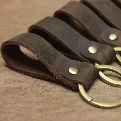 Handmade Lanyard Cowhide Keycordlanyards Retro Crazy Horse Leather Phone Charm Key Universal Single Circle Key Ring