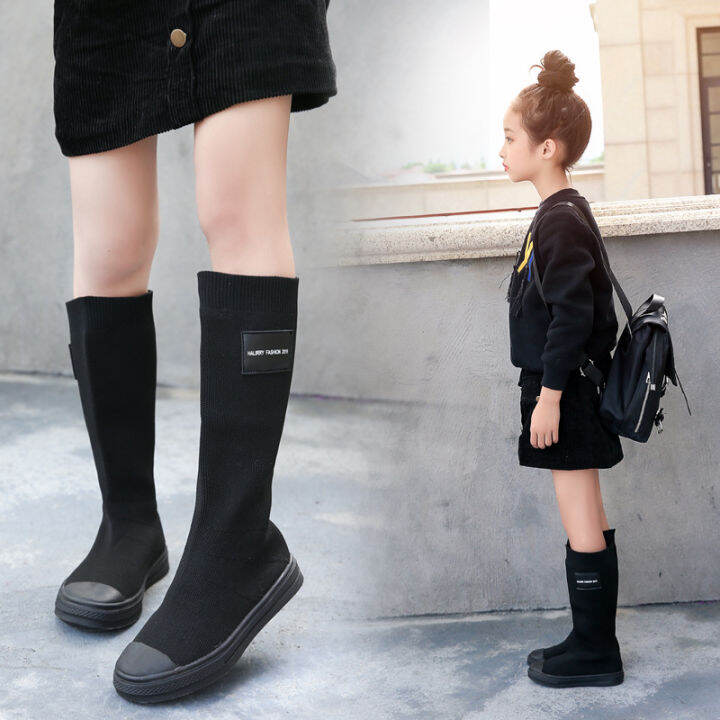 kids-high-boots-2022-spring-children-shoes-for-girls-boots-baby-shoes-brand-knee-high-boots-toddlers-fashion-breathable-black