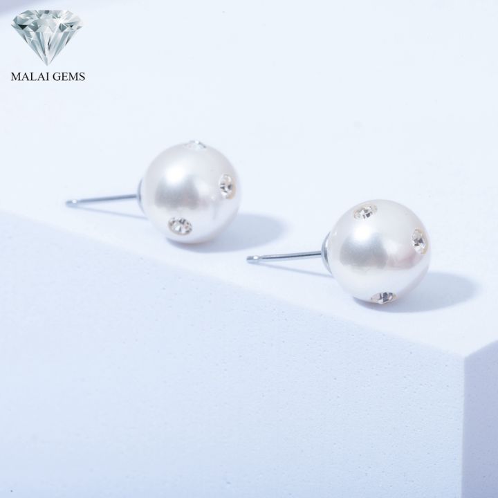 malai-gems-ต่างหูมุก-เงินแท้-silver-925-เพชรสวิส-cz-เคลือบทองคำขาว-รุ่น-21001000-แถมกล่อง-ต่างหูเพชร-ต่างหูเงินแท้