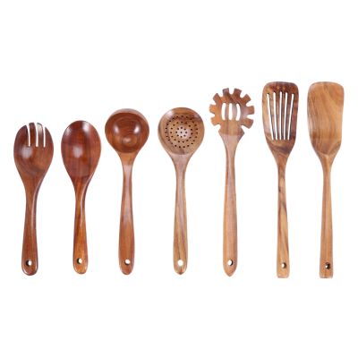 Wooden Kitchen Utensils Set,Wooden Spoons for Cooking Natural Teak Wood Kitchen Spatula Set for Including 7 Pack