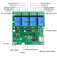 EweLink สมาร์ทรีโมทคอนล WiFi โมดูลสวิตช์ไร้สาย USB5VDC7-32V 4CH Inching Self-Locking RF รับรีเลย์10A