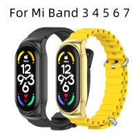 สายซิลิโคน Mi Band 6 5 4 3สายรัดข้อมือระบายอากาศ Mi Band7สแตนเลสหัวเข็มขัดสมาร์ทวอท์ชมหาสมุทร S25