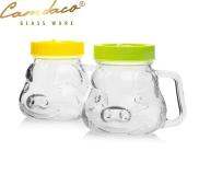 Ly Cốc Thủy Tinh Hình Con Heo CAMDACO GLASS WARE 480ML Nắp Nhựa ABS