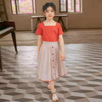 2021 Summer Girls Clothing New Kids Girls Cotton Retro Skirt Teenager Girls Patchwork Button Skirt Cute Baby Girls Skirt, #8695