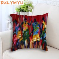 Decorative Cushion Dancing Woman Ethnic Linen Cotton Cushion African Style Pillowcase for Sofa Throw Pillows Room Decor