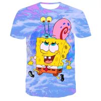 2023 NewNew ฤดูร้อนแขนสั้น SpongeBob เสื้อยืดดิจิตอล3d พิมพ์ผู้ชายแขนสั้นเสื้อยืด