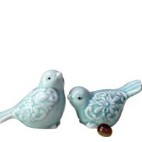 Pair Microlandscape Ceramic Decoration Porcelain Hollowed Out Couple Birds Animal Ornaments Home Decoration Holiday Gifts