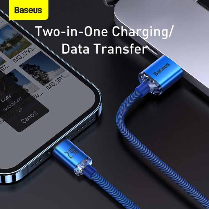 baseus-usb-สายสำหรับ-iphone-14-13-12-11-8-plus-fast-สำหรับ-x-7-pro-ชาร์จ-ipad-xr-pro-wire-2-4a-สายชาร์จ-xs