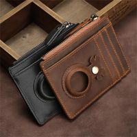 ❀♈ↂ Luxury Leather Airtag Wallet With For Airtags Case RFID Zipper Slim For Airtags Card Bag Anti-lost Credit ID Card Holder Purse