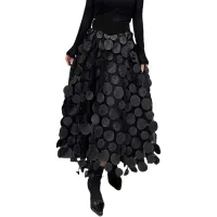 【CC】✤✒  A Skirt Half Length Womens Dotted Yarn Waist V Neck