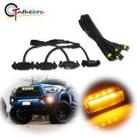 4pcs Smoked Lens Amber LED Front Grille Light assemblies with Wiring Harness Kit For 16-up Toyota Tacoma w/TRD Pro Grill 12V