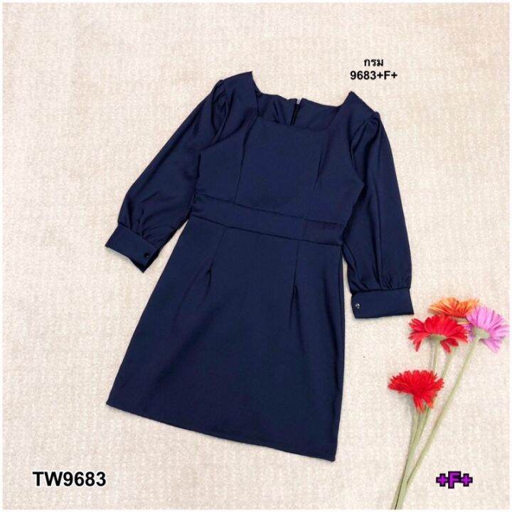 dress-ชุดเดรสคอเหลี่ยม-แขนตุ๊กตา-ผ้าซาร่าสีพื้นมีซิปหลัง-ลุคสาวออฟฟิศ-ใส่ทำงาน-หรือเที่ยวช็อปปิ้ง