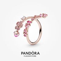 Official Store Pandora 14k Rose Gold-Plated Pink Peach Blossom Flower Branch Open Ring