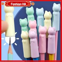 FASHIONHA 10PCS เครื่องเขียนแก้ไขการแก้ไข ฝาครอบป้องกันปลายปากกาดินสอ รูปร่างแมวรูปร่าง 2 in 1 ยางลบและลบ การ์ตูนลายการ์ตูน ตัวขยายดินสอ ของขวัญสำหรับนักเรียน