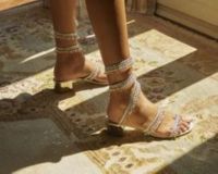 Chandelier Sandals Crystal Decoration Low Block Heel Slip-on Snake-like Ankle Wraparound Brand Design Slingback Party Shoes
