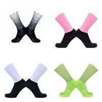 、‘】【； Sock Mouth Anti Slip Silicone Bicycle Cycling Socks Solid Color Middle Cylinder Men Women Outdoor Sports Socks