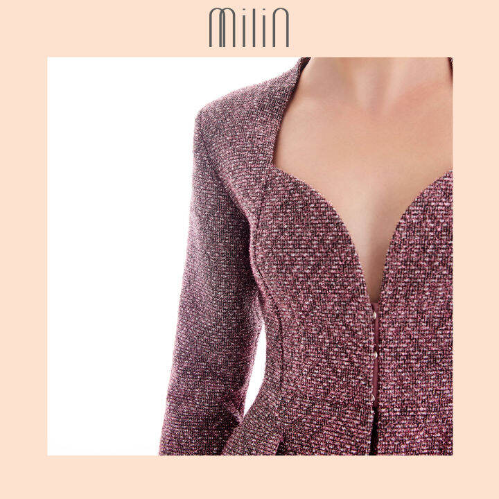 milin-collarless-peplum-tweed-jacket-เสื้อแจ็คเก็ตเพบพลัมทวีตเข้ารูป-juneval-jacket