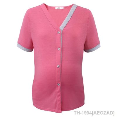 ☈☍ Camiseta de amamentação para gestantes top algodão manga curta roupas maternidade amamentação verão