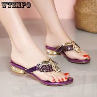 WTEMPO Women Fashion Butterfly Peep Toe High Quality Anti Skid Beach Sandals Lady Casual Golden Crystal Summer Home Sandals