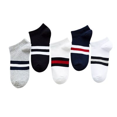5 Pairslot Mens Boat Socks Cotton Summer Thin Breathable Sweat-absorbent Low Cut Shallow Mouth Striped Socks
