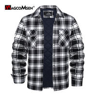 MAGCOMSEN ฤดูหนาวของผู้ชายแจ็คเก็ตที่อบอุ่นสักหลาดเสื้อลายสก๊อตเสื้อแขนยาวเสื้อกันลม