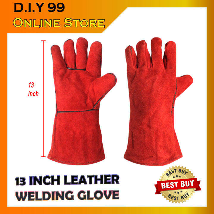 13 INCH Long Red Thick Welding Hand Glove / Safety Hand Glove / Leather Glove / Welding Glove