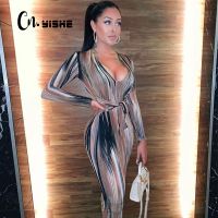 【CW】◙♞  CNYISHE Tie Dye Printed Sleeve Sheath With Bandage Dresses Streetwear Vestido Robe