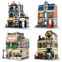 NEW LEGO Creative CAFE Shop Garden Hotel Restaurant Store 3D Model City Street View Building Blocks Architecture Bricks Toys Gifts To Kid