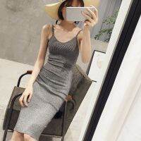 ชุดเดรสสําหรับสตรีเซ็กซี่แขนกุดคอวีทรงสลิม Bodycon