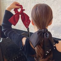 ❈ High Quality Satin Bow Scrunchie Pearls Bowknot Ribbon Headwear Elegant Elasticity Hair Rope Minimalist New Hair Accessories