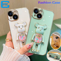 เคสไอโฟน สำหรับ iPhone 11 Pro Max 12 Pro Max 13 Pro Max 14 Pro Max 14 Plus 13 Mini 12 Mini XR X XS สูงสุด8 7 Plus 6S 6 Plus ชุบกรณีแฟชั่นการ์ตูนหมีรุนแรงมัลติฟังก์ชั่เคสโทรศัพท์