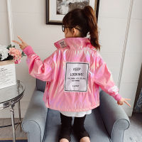 Kids 4-14 years 2021 springautumn fashion change color light material jackets for girls printed letter outerwear teens clothes