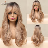 EASIHAIR Long Golden Blonde Ombre Wavy Synthetic Wigs for Women Cute Natural Hair Wigs with Bangs Heat Resistant Wigs Cosplay